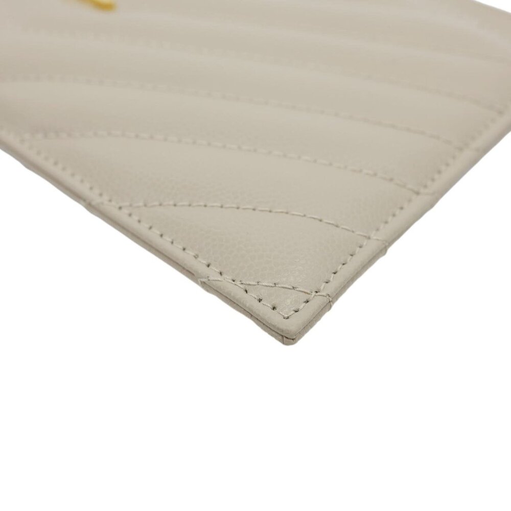 Yves Saint Laurent Monogram Bill Grain De Poudre Chevron Leather Zip Pouch Beige - Picture 8 of 12